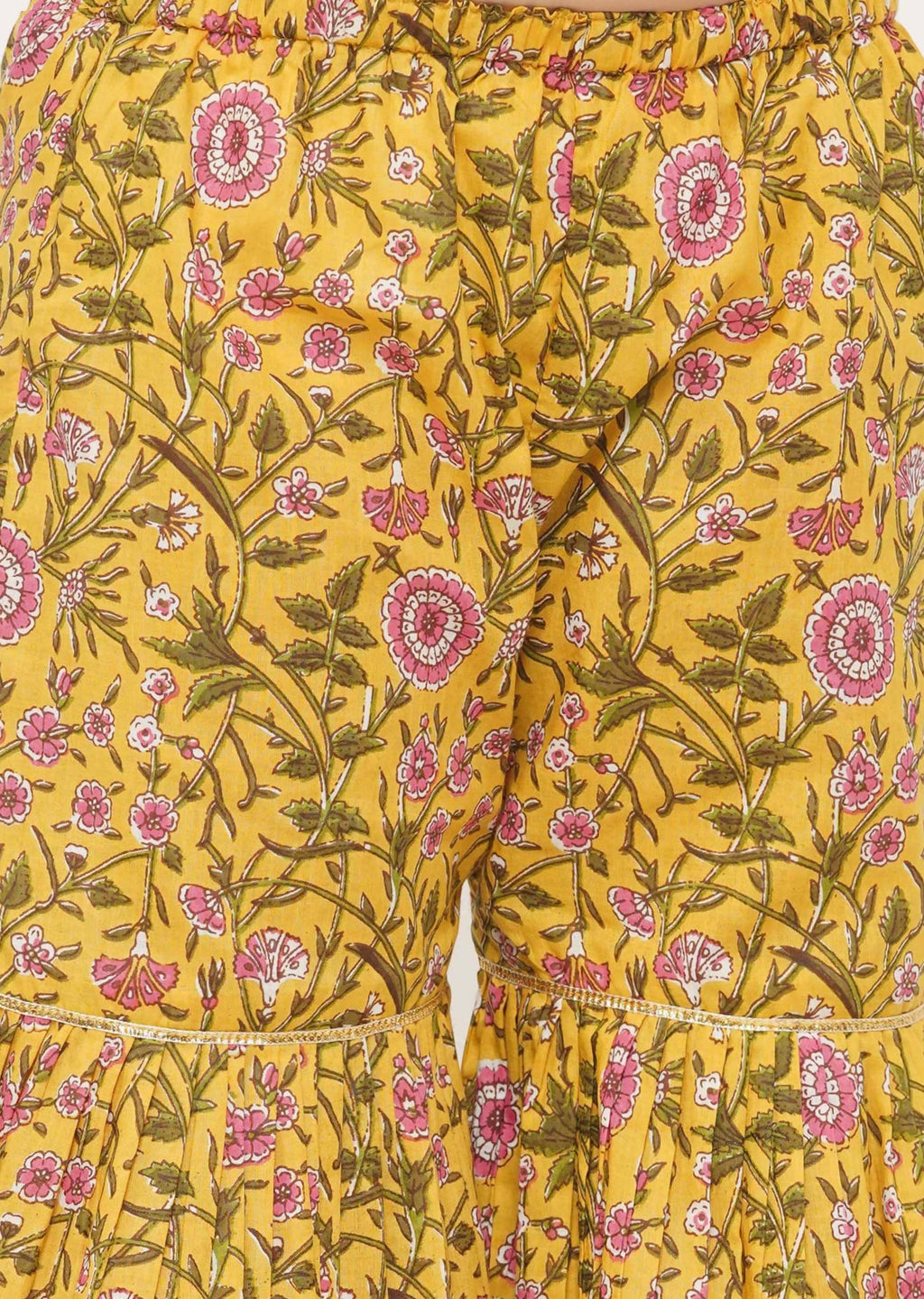 Little Bansi Girls Cotton Embroidery Kurta with floral sharara with Dupatta - White & Yellow | Grocsy