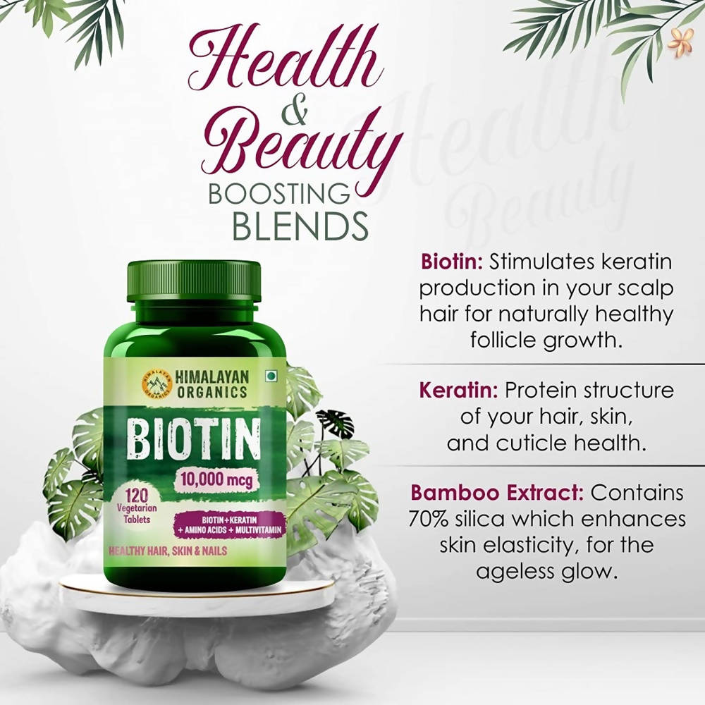 Himalayan Organics Biotin 10000 Mcg with Keratin, Amino Acids & Multivitamin Tablets | Grocsy