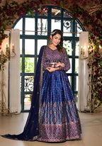 Women's Wedding Traditional Blue Dull Satin Lehenga Choli - Kaushlya | Grocsy