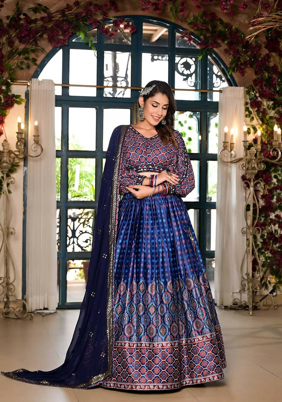 Women's Wedding Traditional Blue Dull Satin Lehenga Choli - Kaushlya | Grocsy