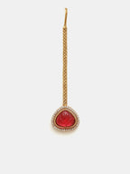 Ruby Raang Gold Polished Maroon Stone Kundan Maang Tikka | Grocsy