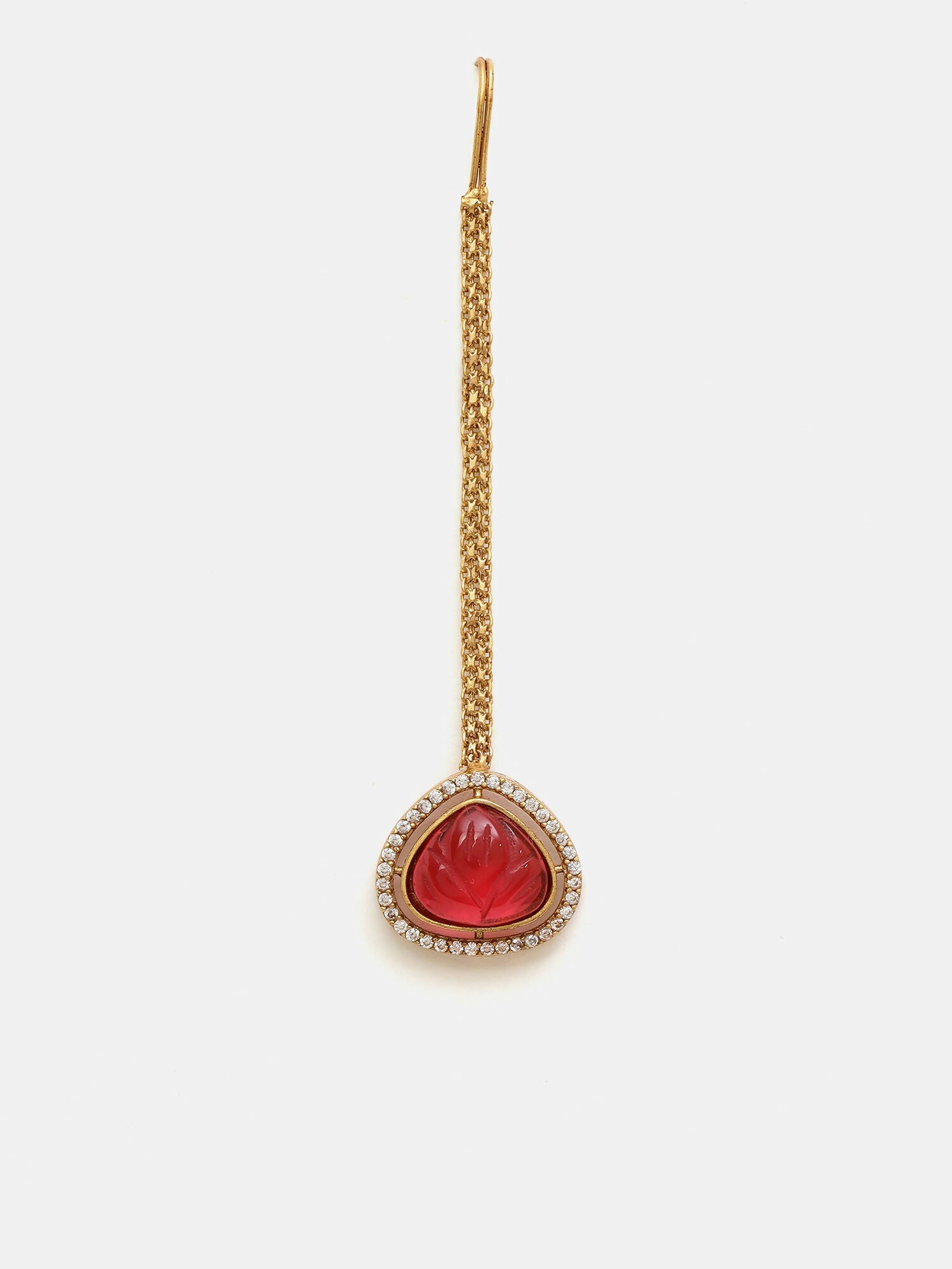 Ruby Raang Gold Polished Maroon Stone Kundan Maang Tikka | Grocsy
