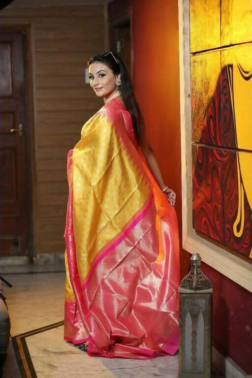DEIANA'S Beautiful Designer Golden zari Soft Lichi Silk Saree - Yellow | Grocsy