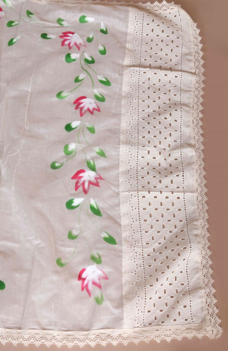 Miravan Women's Cream Hand Block Cotton Pakistani Kurta Palazzo With Dupatta Set | Grocsy