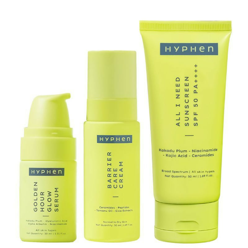 Hyphen By Kriti Sanon Skincare Routine with Glow Serum, Moisturizer & Sunscreen For Normal To Dry Skin Combo | Grocsy
