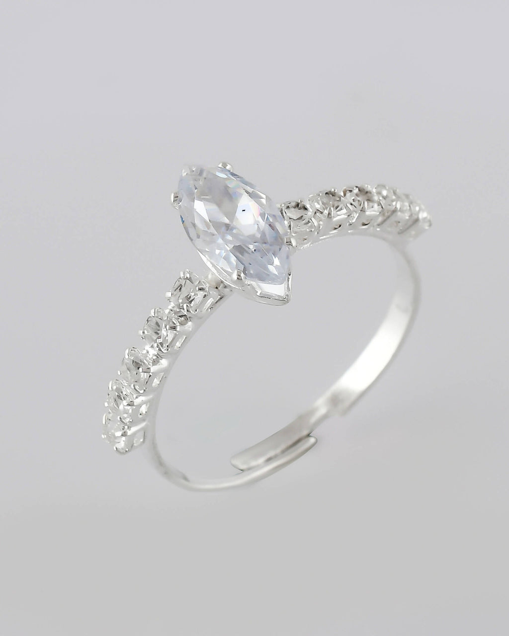 VOJ white CZ-detail Stainless Steel Cubic Zirconia Silver Plated Adjustable Finger Ring | Grocsy