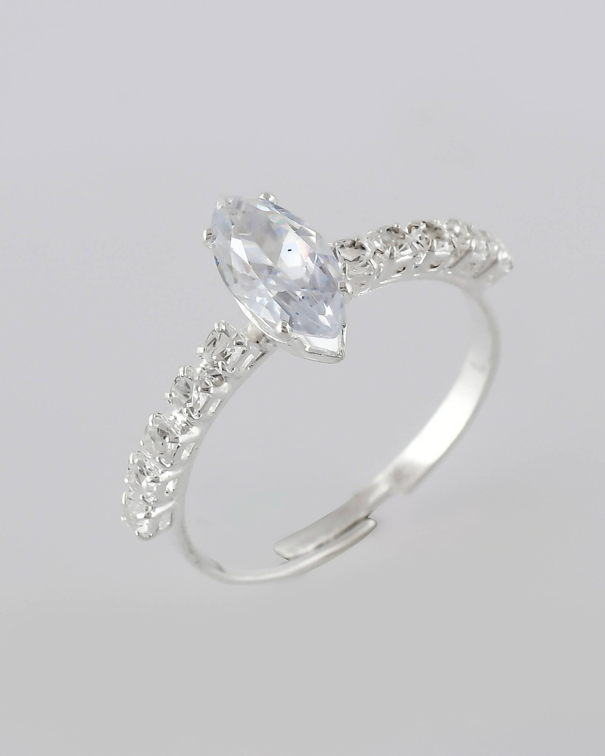 VOJ white CZ-detail Stainless Steel Cubic Zirconia Silver Plated Adjustable Finger Ring | Grocsy