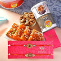2 Designer Kundan Rakhis & Karachi Halwa Hamper Combo | Grocsy