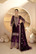 Joban Fashion Wine Velvet Sequence Embroidery Work Kurta Set | Grocsy