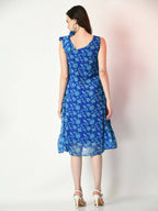 Myshka Women's Blue Fit and Flare Printed Dress | Grocsy
