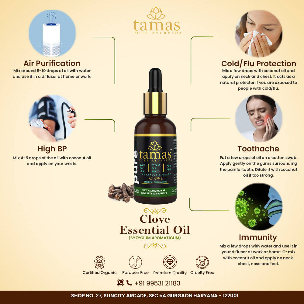 Tamas Pure Ayurveda 100% Organic Clove Essential Oil-USDA Certified Organic | Grocsy