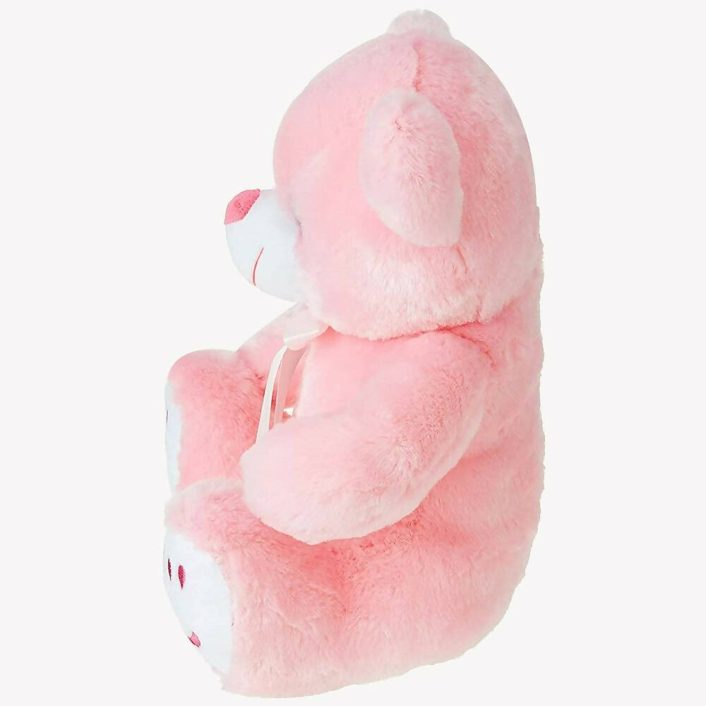 Webby Plush Cute Sitting Teddy Bear Soft Toys With Neck Bow And Foot Print, Pink | Grocsy