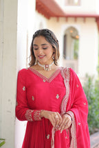 Joban Fashion Pink Readymade Kurta Set With Sequence embroidery Work | Grocsy