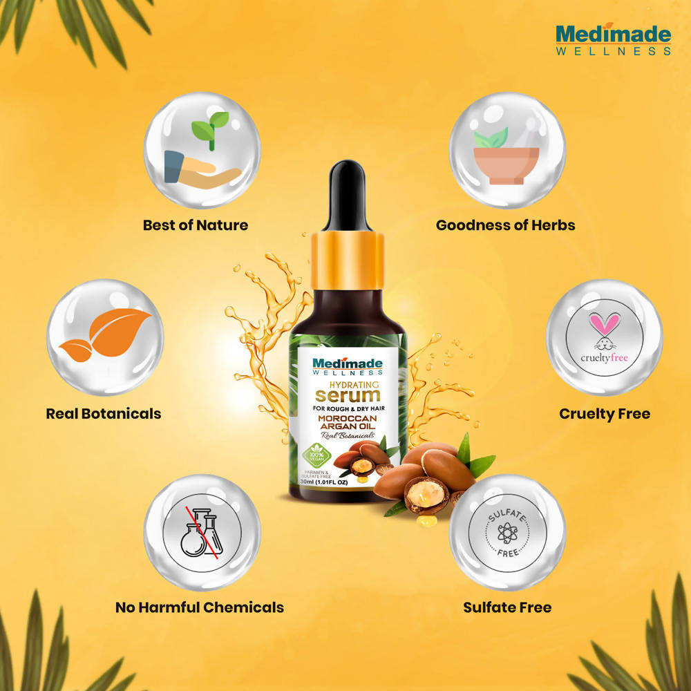 Medimade Wellness Hydrating Hair Serum with Moroccan Argan Oil | Grocsy