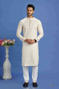 Raivat Ethnic Cotton Embroidery Kurta Pajama In Beige and Yellow Colour | Grocsy