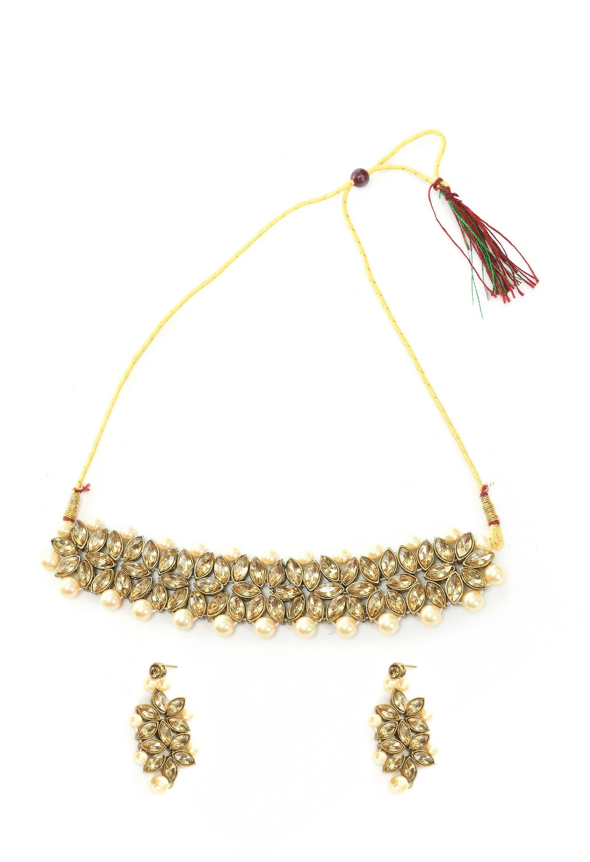 Mominos Fashion Johar Kamal Gold-Polished Brass Finish Kundan/Pearls Choker For Women (Golden) | Grocsy