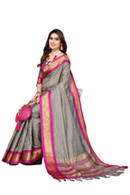 Vamika Weaving Beautiful Grey Cotton Silk Saree | Grocsy