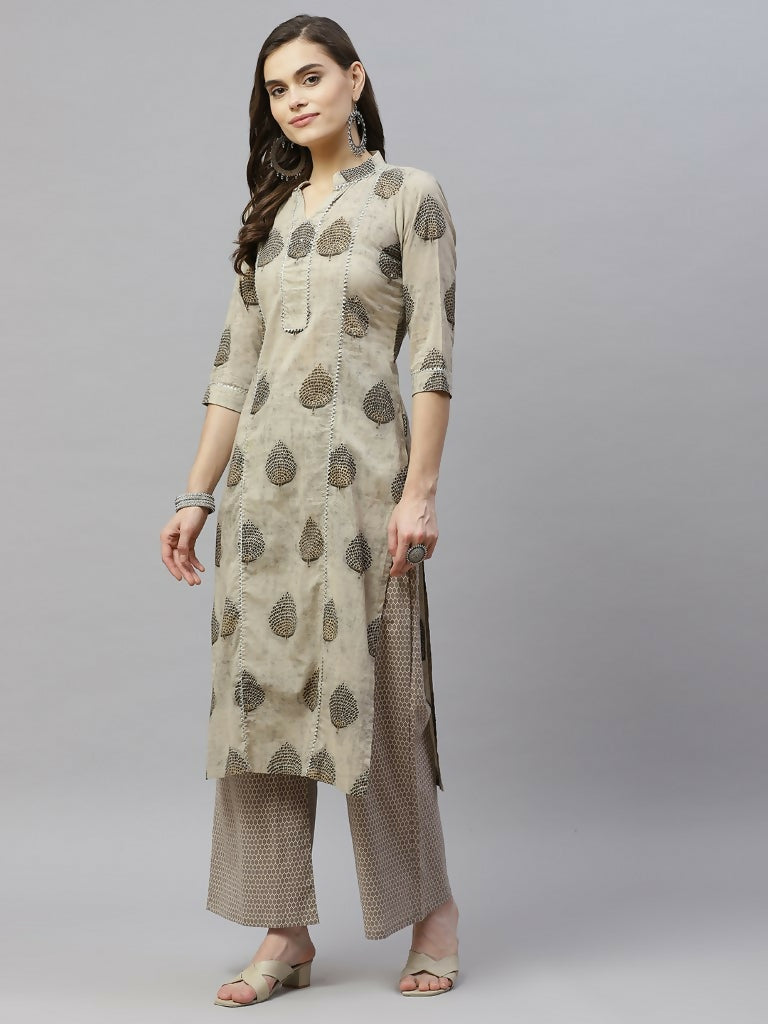 Miravan Women's Pure Cotton Printed Straight Kurta And Palazzo | Grocsy