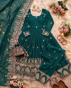Teeya Creation New Trendy Stylish Wedding Wear Embroidered Anarkali Set - Teal-Green | Grocsy