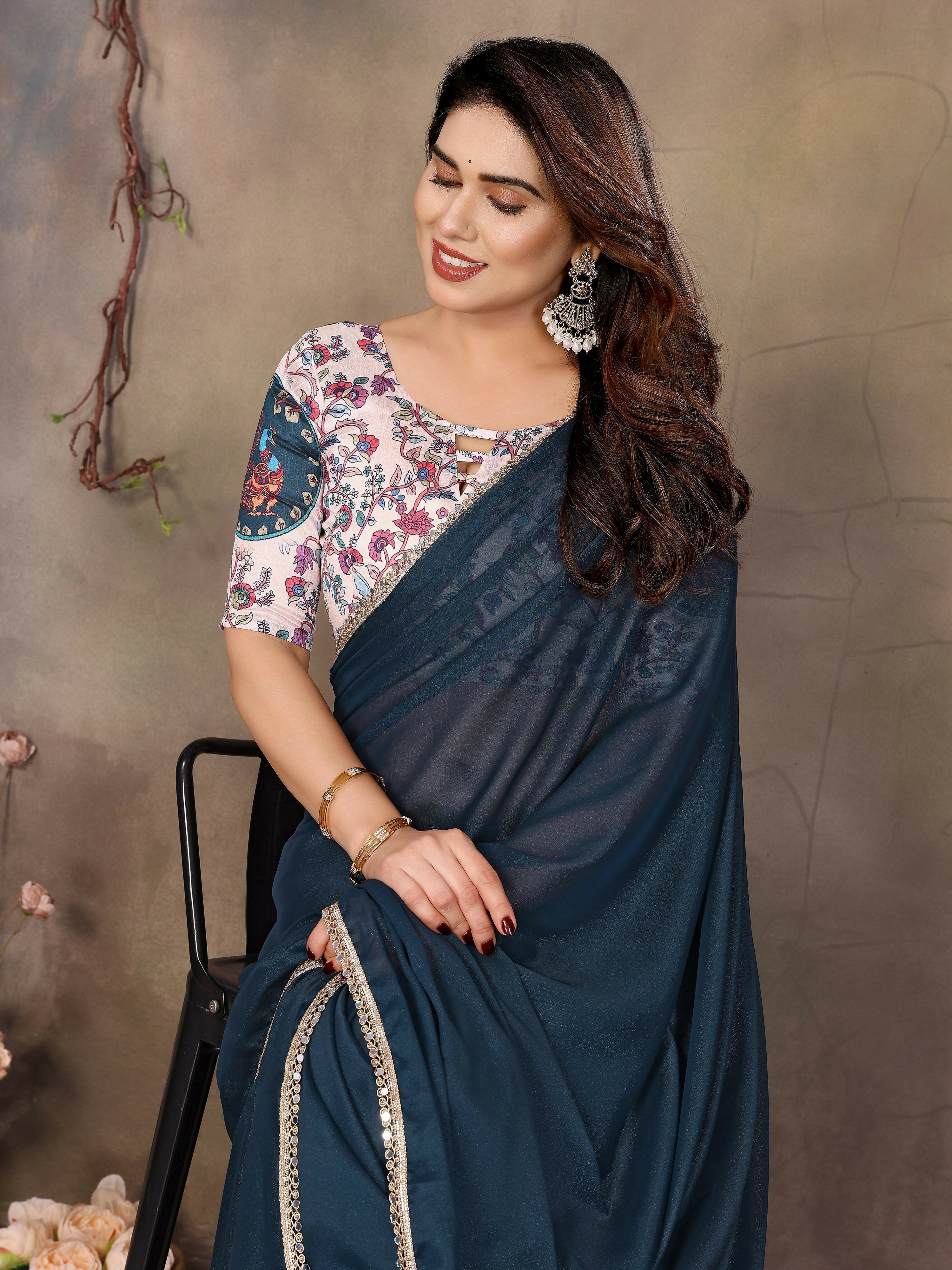 Partywear traditional Georgette Morpich Fancy Saree - Anbazaar | Grocsy