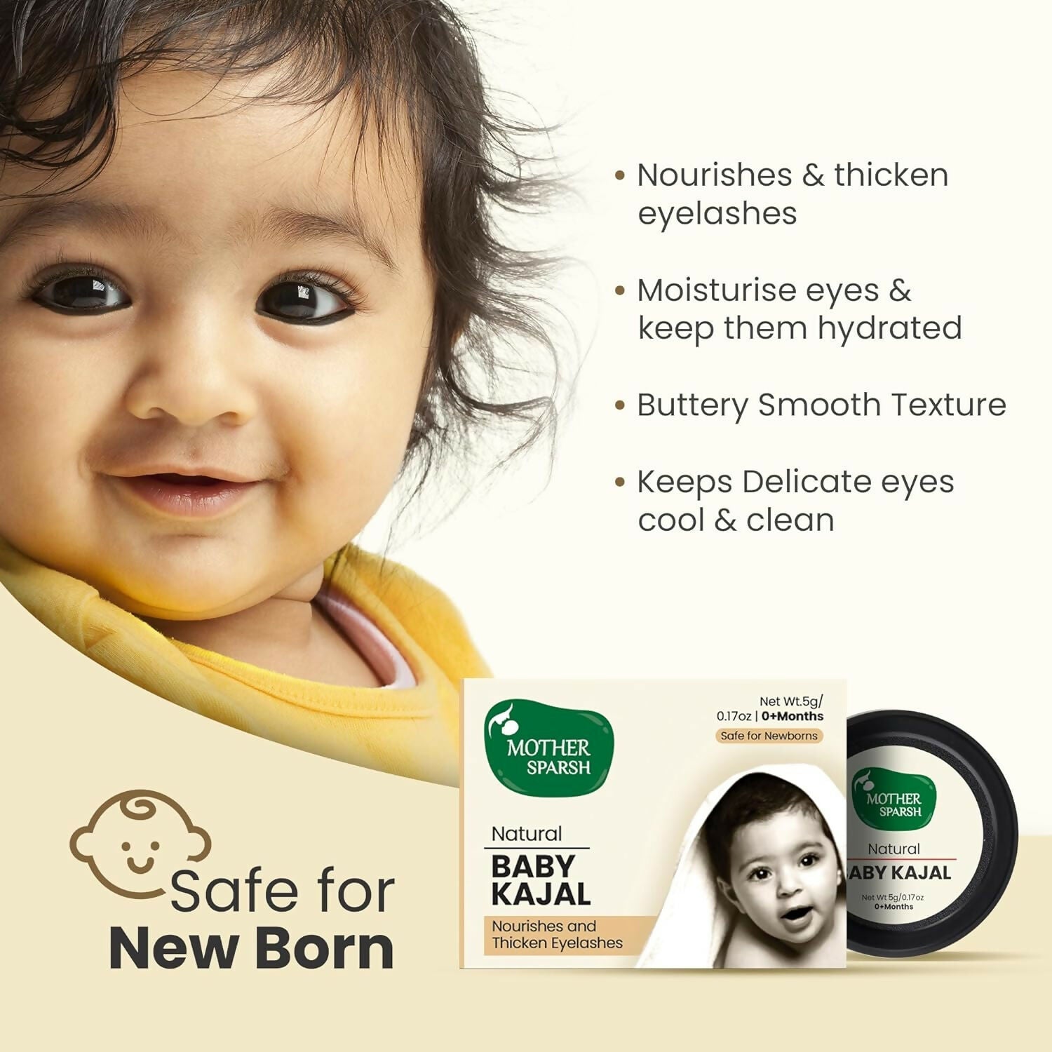 Mother Sparsh Natural Baby Kajal with Zero Lead Content, Irritation Free & Safe for Newborn Babies | Grocsy
