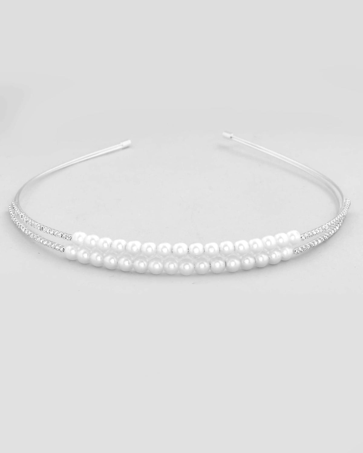 VOJ Silver Plated Pearl Studded Double Layer Hairband | Grocsy