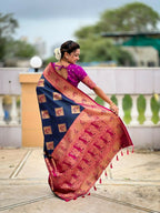 PR Fashion Morpich Soft Banarasi Silk With Zari Weaving Meenakari Design Saree | Grocsy