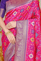 Jyoti Fashion Women's Rani Pink Patola Silk Zari Woven Saree with Blouse | Grocsy