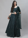 Green Georgette Thread with Sequins Embroidery Work Lehenga Choli with Dupatta - Jivika | Grocsy