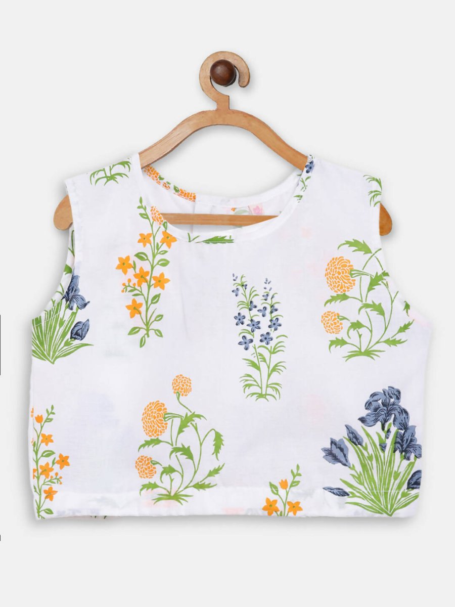 Ahalyaa Off White Cotton Printed Kids Top and Palazzo With Net Jacket For Girls | Grocsy