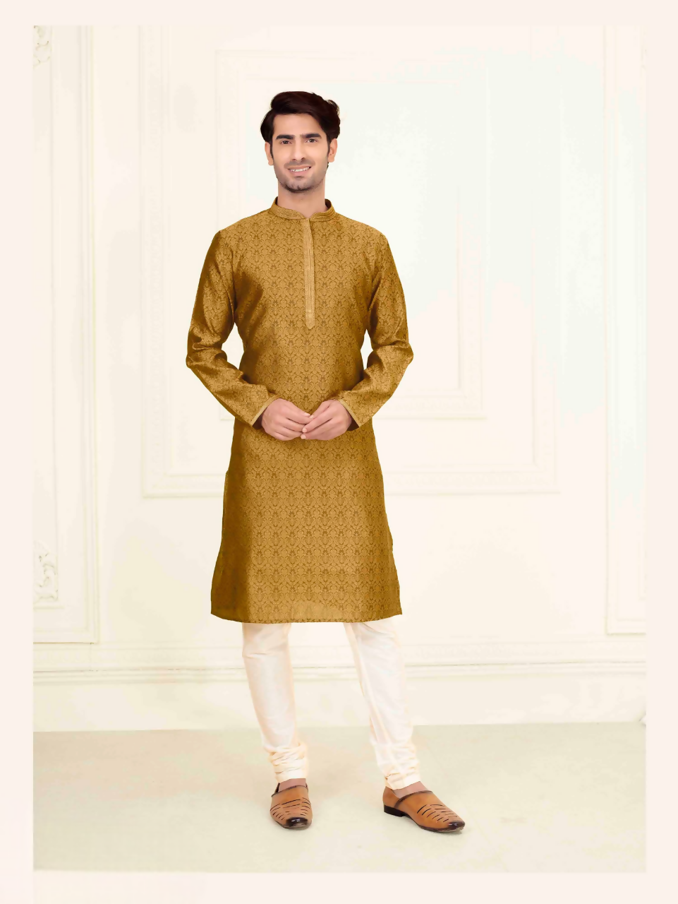 Joban Fashion Musturd Jacquard Kurta Pyjama | Grocsy