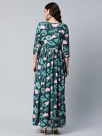 Ahalyaa Women Dark Green Crepe Digital Print Dress | Grocsy
