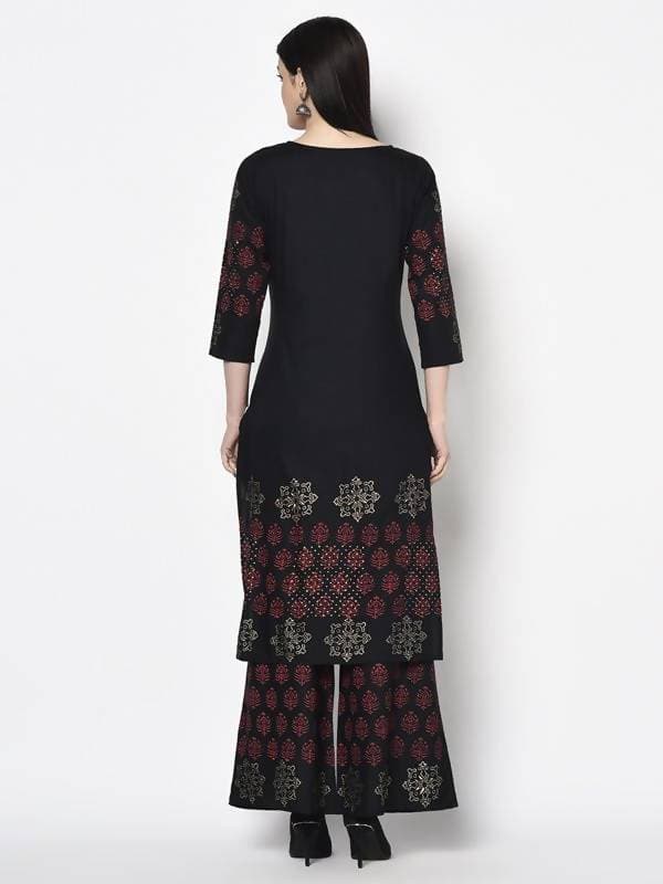 Aniyah Rayon Black Color Block Print Straight Kurta (AN-190K) | Grocsy