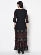 Aniyah Rayon Black Color Block Print Straight Kurta (AN-190K) | Grocsy