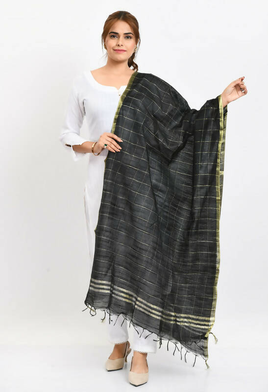 Mominos Fashion Moeza Women's Cotton Zari Box Black Dupatta | Grocsy