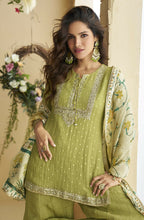 Anaita Green Chinon Readymade Palazzo Suit with Embroidery Sequence Work | Grocsy