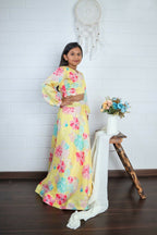 Aayaa Designer Printed Chinon Crochet Sequance Kids Lehenga Choli - Yellow | Grocsy