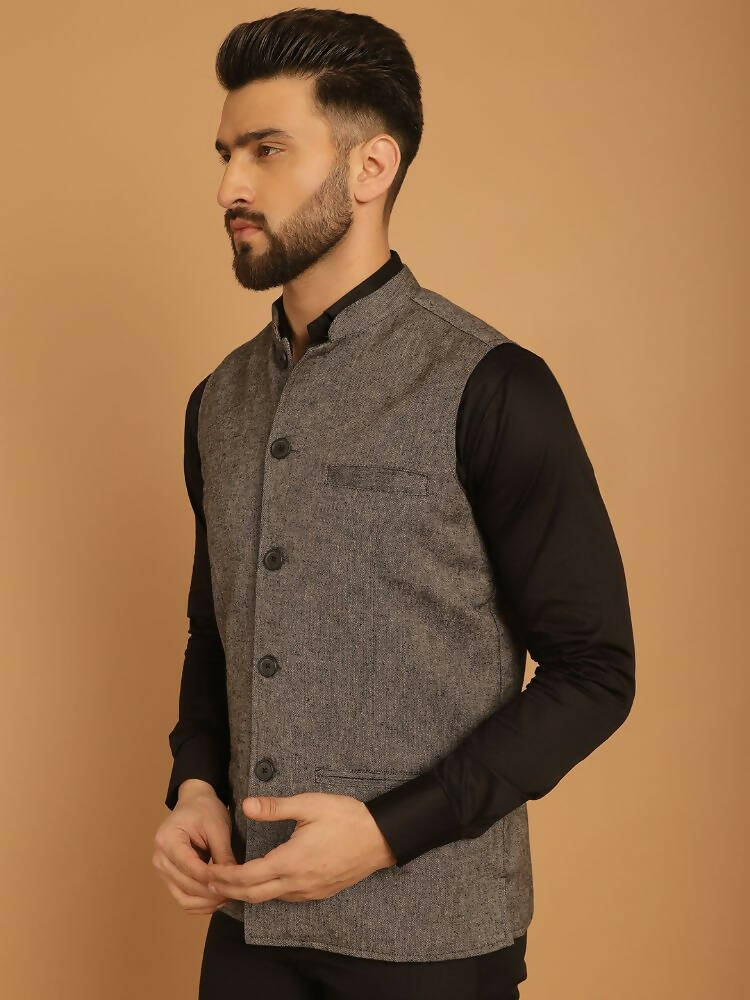 Even Apparels Pure Wool Nehru Jacket - Grey | Grocsy