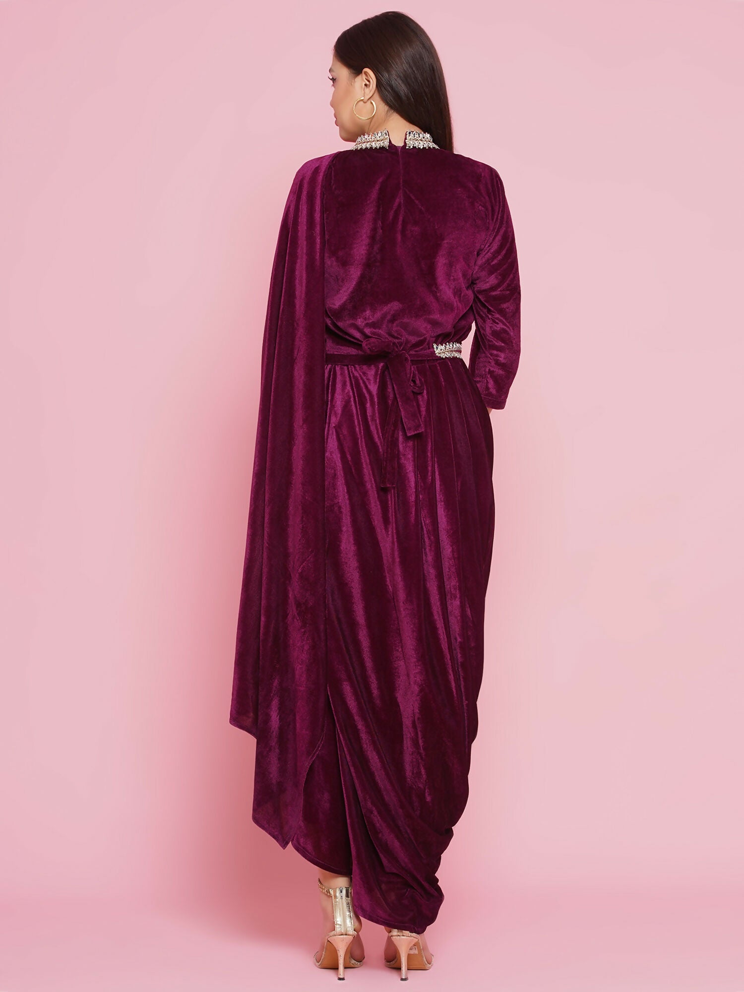 Joban Fashion Wine Drape Kurta and Pant | Grocsy
