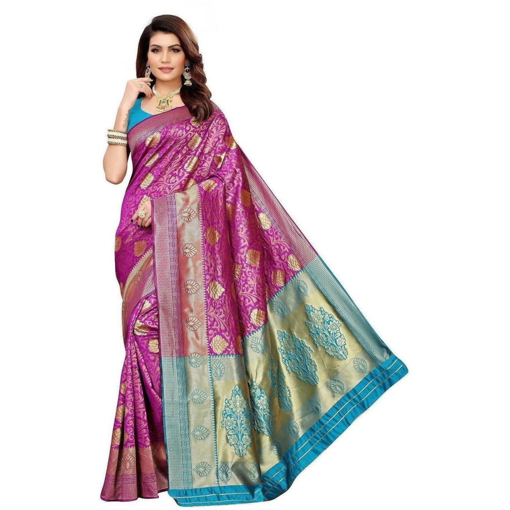 Vamika Banarasi Jaquard Purple Weaving Saree (BANARASI 07) | Grocsy