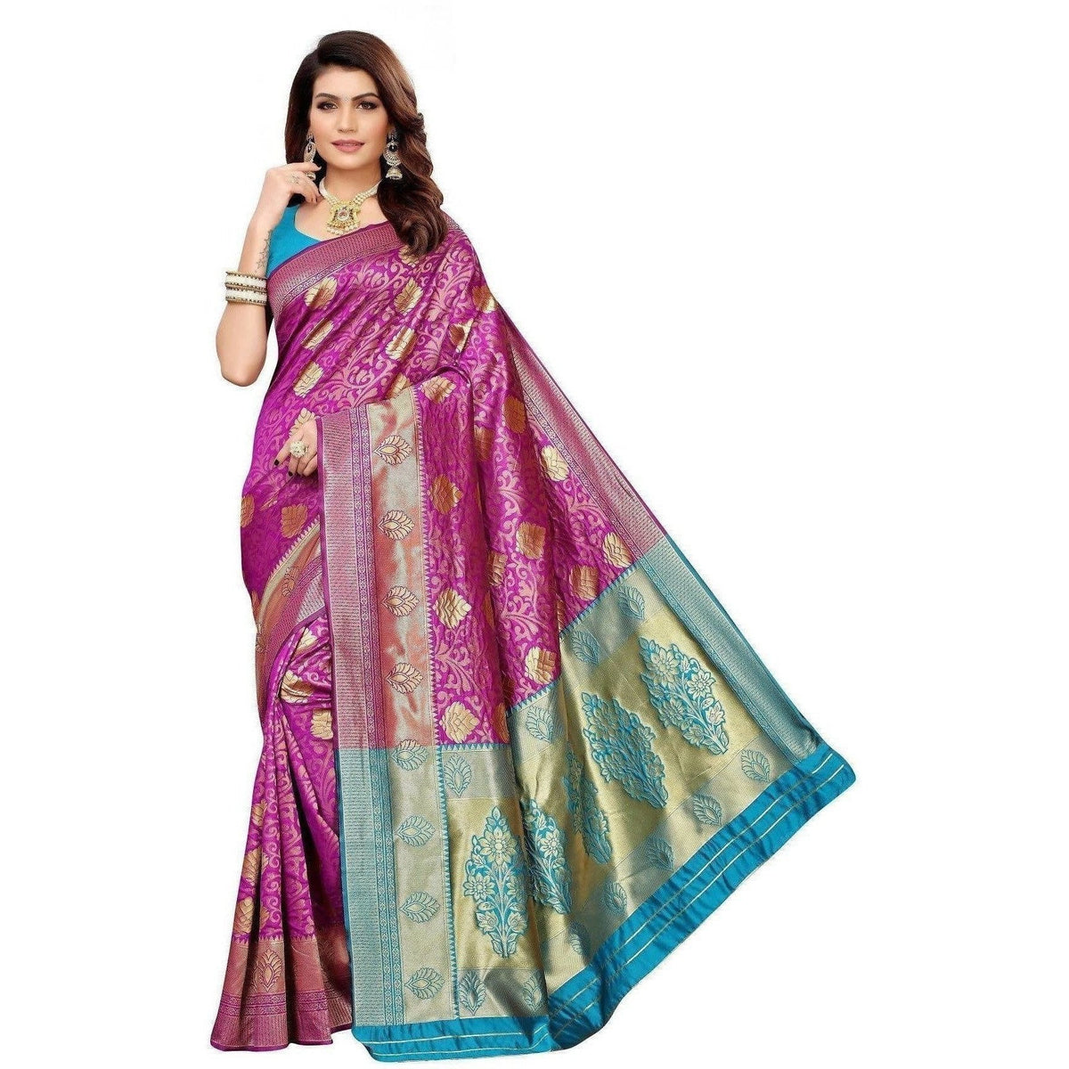 Vamika Banarasi Jaquard Purple Weaving Saree (BANARASI 07) | Grocsy