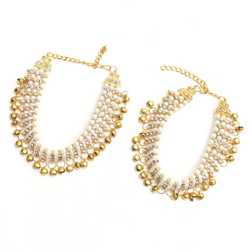 Mominos Fashion Kamal Johar Gold-Polished Pearls Anklets | Grocsy