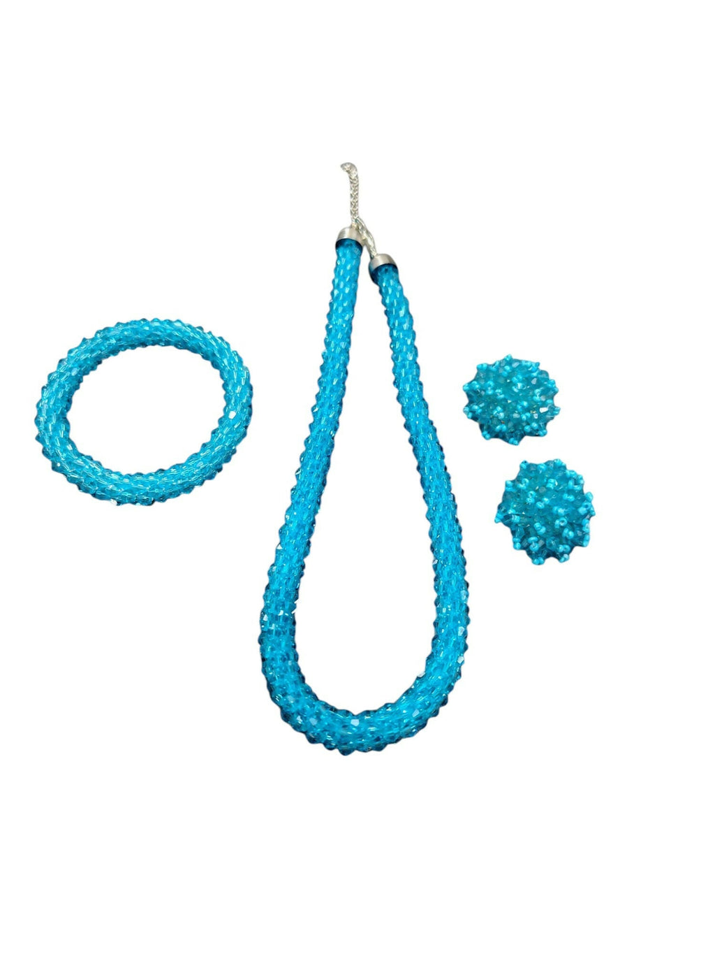 Inhanns Complete Look Crystal Statement 3-Piece Set (Adjustable Necklace + Earrings + Adjustable Bangle ) - Sky Blue | Grocsy