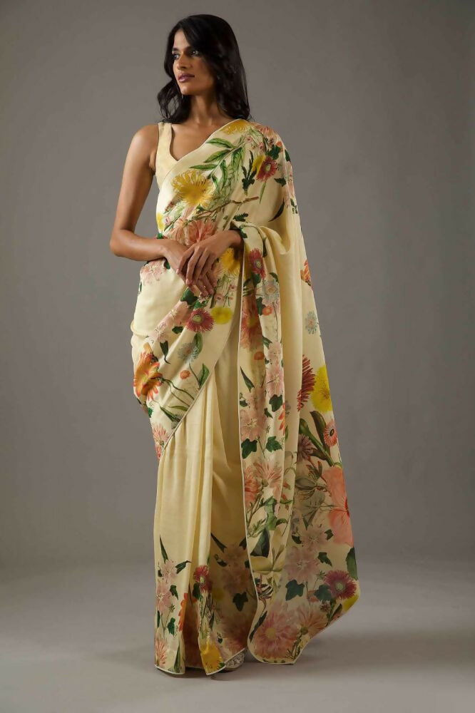 Yellow Bright Moss Designer Digital Printed Party Wear Saree - Be Verly | Grocsy