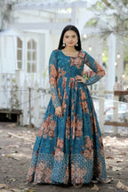 Jyoti Fashion Women's Teal Sequence Zari Embroidered Faux Georgette Anarkali Dress | Grocsy