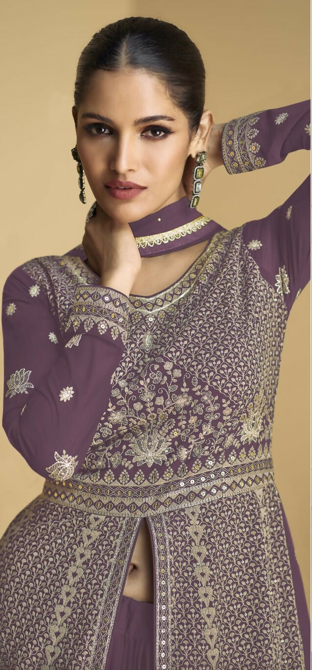 Vastranavya Lite Lavender Georgette Embroidered Sequins Work Anarkali Style A Line Suits | Grocsy