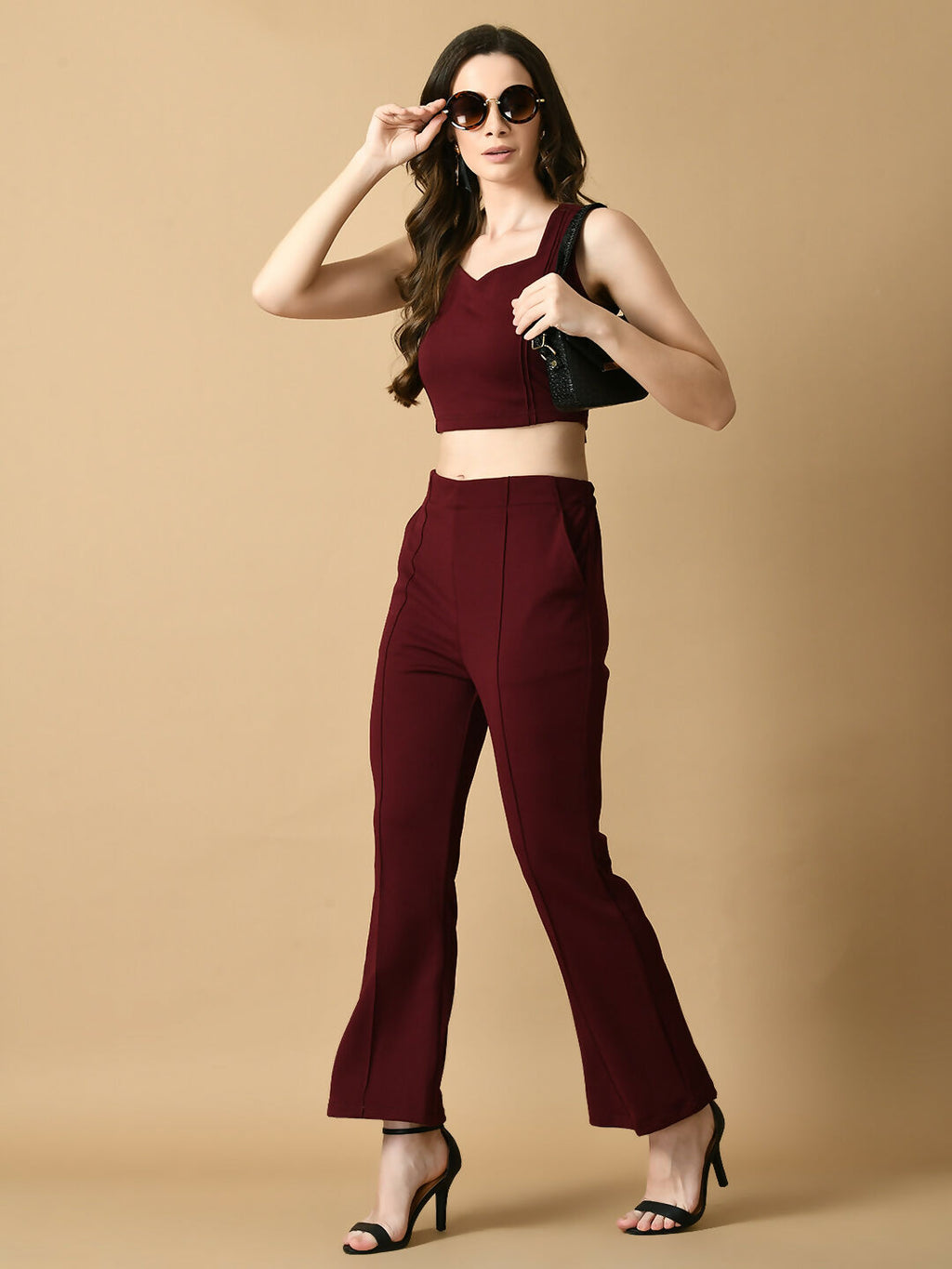 Myshka Women's Magenta Solid Top With Trousers | Grocsy