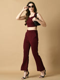 Myshka Women's Magenta Solid Top With Trousers | Grocsy