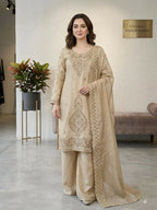 Teeya Creation Cream Color Gimmychu Silk Embroidery Work Wedding Wear Salwar Suit | Grocsy