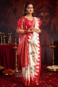 Joban Fashion Off White Silk Blend Garad Saree | Grocsy